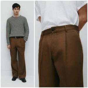 KOTN Men's Nilus Wide Leg Pleat Trouser Brown 30/26